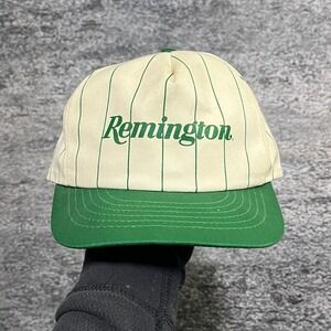 Vintage Remington Snapback Hat 80s 90s Pinstripe White Green Adjustable Cap